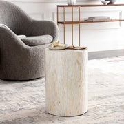 Surya Iridescent Modern Ivory & Tan Shell and Wood Round Accent Side Table ISC-003