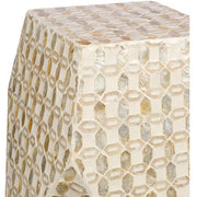 Surya Iridescent Modern Ivory & Beige Shell and Wood Accent Side Table ISC-005