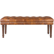 Surya Lancaster Modern Rustic Cognac Faux Leather Tufted Bench With Brown Wood Base LCT-001