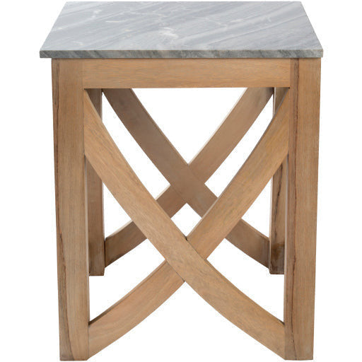 Surya Logan Modern Gray Marble Top With Natural Wood Base Accent Side Table LOG-001