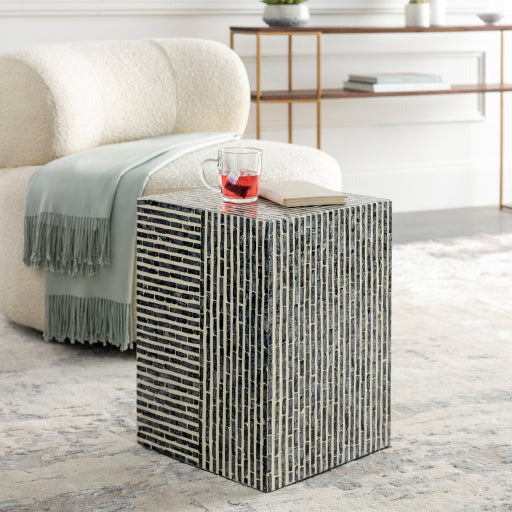 Surya Lharysa Modern Black & Cream Shell and Wood Accent Side Table LYH-001