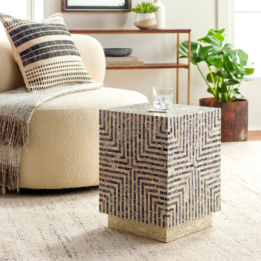 Surya Lharysa Modern Shell and Wood Accent Side Table LYH-002