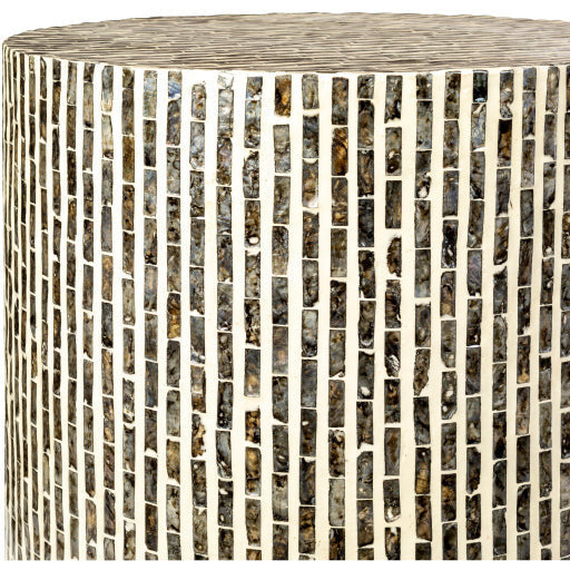 Surya Lharysa Modern Shell and Wood Round Accent Side Table LYH-003