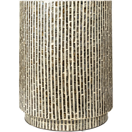 Surya Lharysa Modern Shell and Wood Round Accent Side Table LYH-003