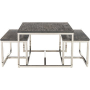 Surya Morwell Modern Black Top With Metallic Silver Stainless Steel Base Nesting Accent Side Tables MOW-001