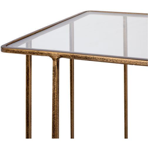 Surya Natalie Modern Glass Top With Gold Metal Base Accent Side Table NAE-001