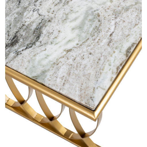 Surya Nishka Modern White Marble Top With Gold Metal Base Rectangular Coffee Table NHA-100