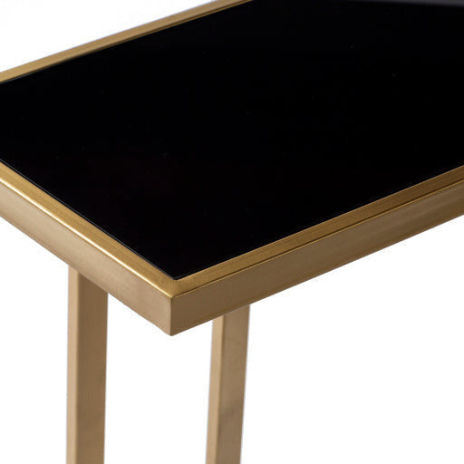 Surya Parisian Modern Black Glass Top With Gold Metal Base Accent Side Table PSI-002