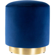 Surya Roxeanne Modern Dark Blue Velvet Round Pouf Ottoman With Gold Base RON-004