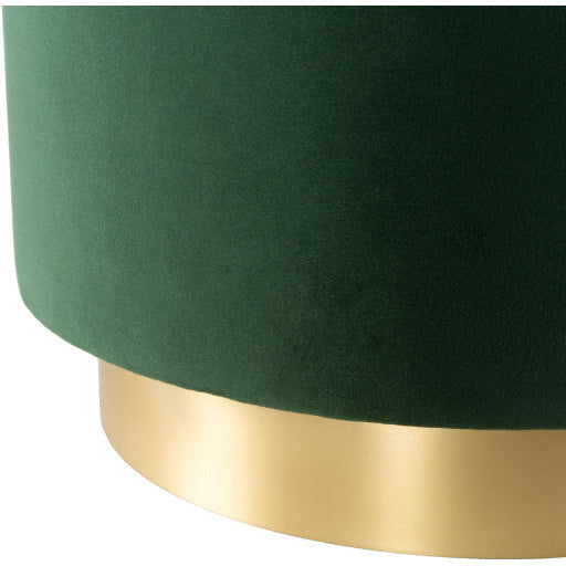Surya Roxeanne Modern Dark Green Velvet Round Pouf Ottoman With Gold Base RON-006
