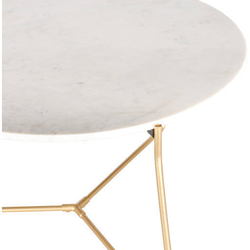 Surya Suave Modern White Marble Top With Gold Metal Base Round Coffee Table UAV-001