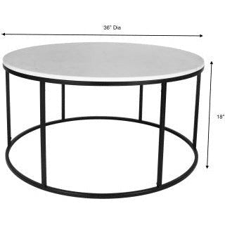Surya Aryaa Modern White Marble Top With Black Metal Base Round Coffee Table YAA-004