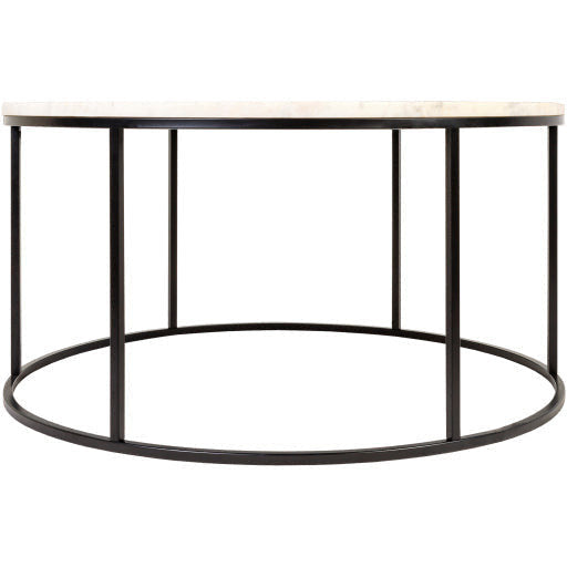 Surya Aryaa Modern White Marble Top With Black Metal Base Round Coffee Table YAA-004