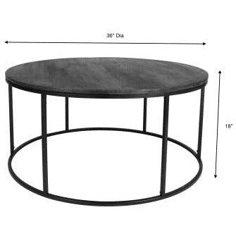 Surya Aryaa Modern Dark Brown Wood Top With Black Metal Base Round Coffee Table YAA-005