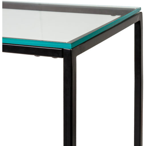 Surya Aryaa Modern Glass Top With Black Metal Base Accent Side Table YAA-012