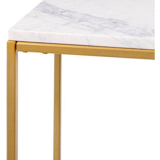 Surya Aryaa Modern White Marble Top With Gold Metal Base Accent Side Table YAA-019