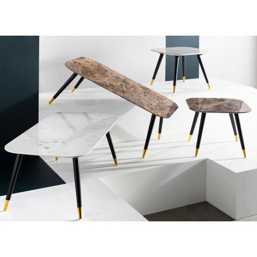 Surya Grandeur Modern Brown Marble Top With Black Wood Base & Brass Feet Accent Side Table GUR-004