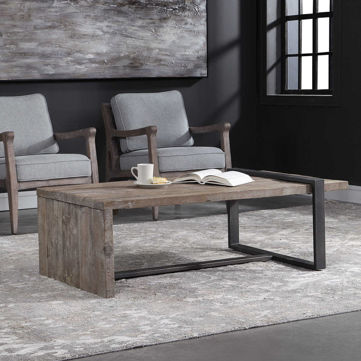 Uttermost Genero Weathered Gray Wash Wood With Aged Iron Rustic Modern Coffee Table
