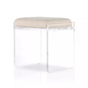 Four Hands Gerrard Acrylic Accent Stool ~ Knoll Natural Boucle Performance Fabric Seat