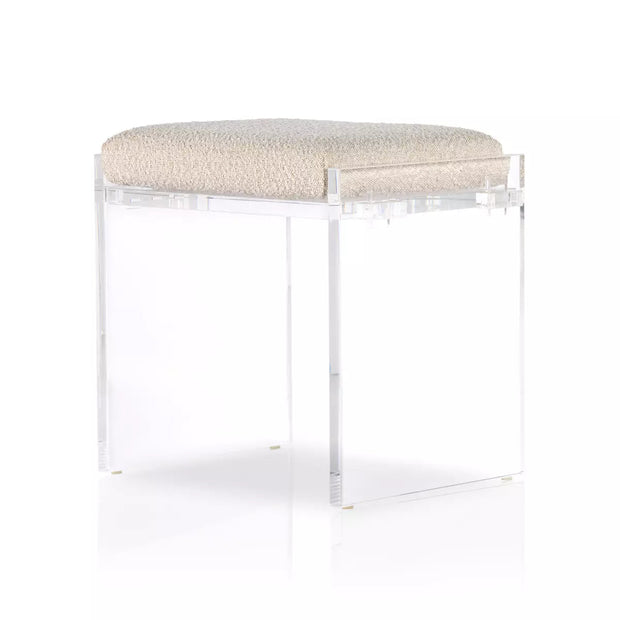 Four Hands Gerrard Acrylic Accent Stool ~ Knoll Natural Boucle Performance Fabric Seat