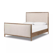 Four Hands Glenview Weathered Oak Bed ~ Linen Upholstered Queen Size Bed