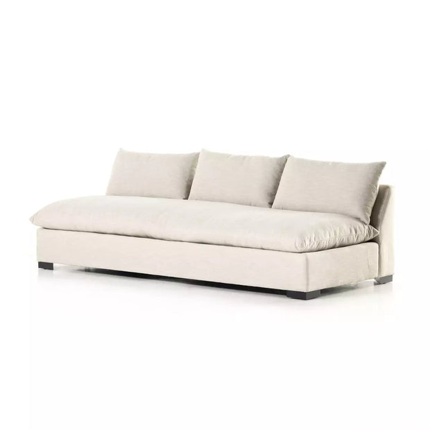 Four Hands Grant Armless Sofa 94” ~ Ashby Oatmeal Upholstered Performance Fabric