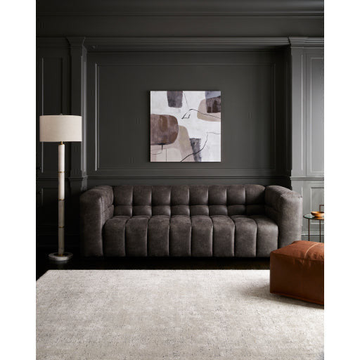 Surya Grenoble Modern Channeled Charcoal Grey Bonded Leather Sofa