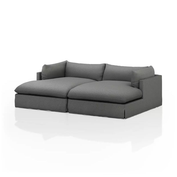 Four Hands Habitat Slipcovered Double Chaise Sectional 102" ~ Fallon Charcoal Slipcover Fabric
