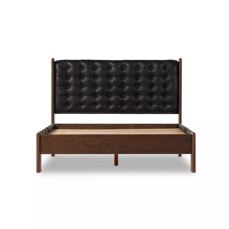Four Hands Halston Tufted Bed ~ Black Leather Headboard King Size Bed