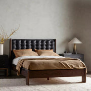 Four Hands Halston Tufted Headboard ~ Black Leather Queen Size Bed