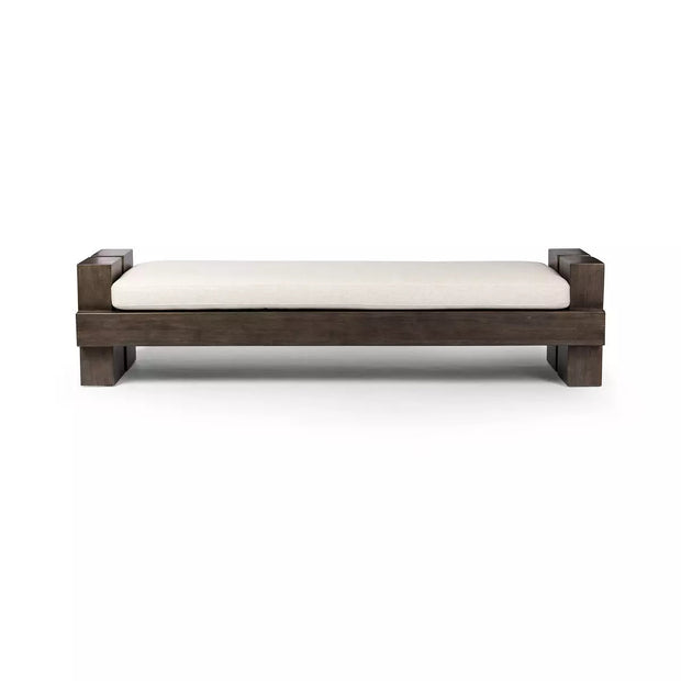 Four Hands Heavy Large Wood Accent Bench ~ Alcala Cream Performance Fabric Cushioned Seat
