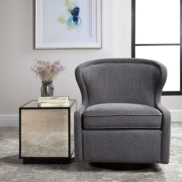 Uttermost Biscay Charcoal Gray Herringbone Fabric Contemporary Swivel Chair