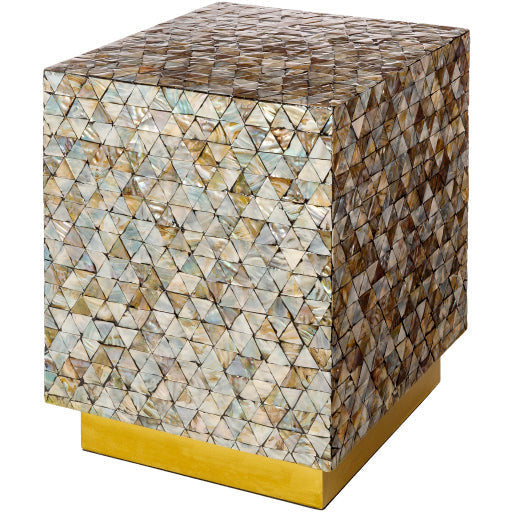 Surya Iridescent Modern Shell and Wood With Gold Base Accent Side Table ISC-009