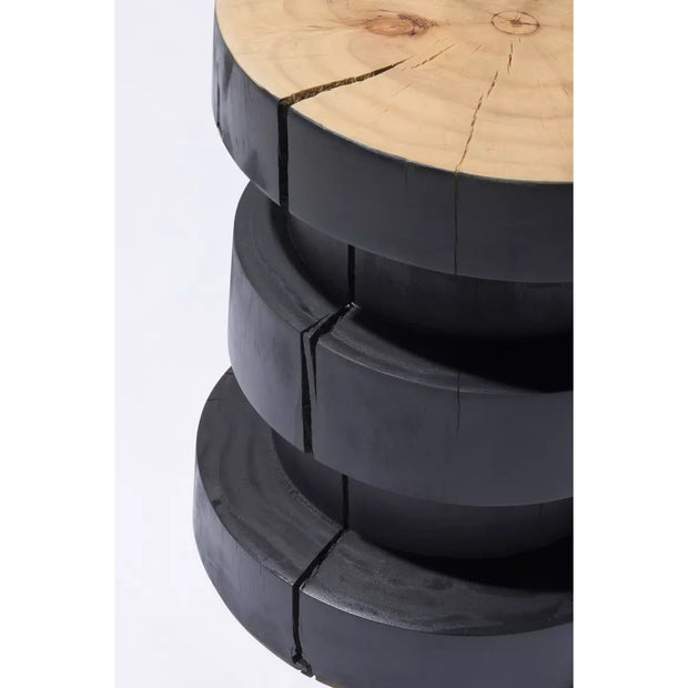 Four Hands Inez Drum Style End Table ~ Natural Pine Black Wood Finish