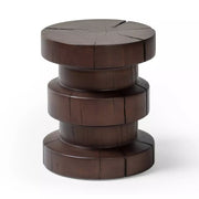 Four Hands Inez Drum Style End Table ~ Brown Pine Wood Finish