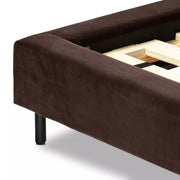 Four Hands Inwood Cushioned Headboard Low Profile Bed ~ Surrey Cocoa Upholstered Fabric Queen Size Bed