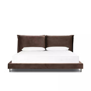 Four Hands Inwood Cushioned Headboard Low Profile Bed-Surrey Cocoa Upholstered Fabric King Size Bed
