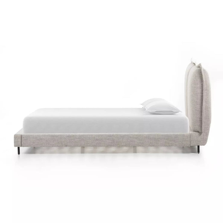 Four Hands Inwood Cushioned Headboard Low Profile Bed Merino Porcelain Upholstered Performance Fabric Queen Size Bed