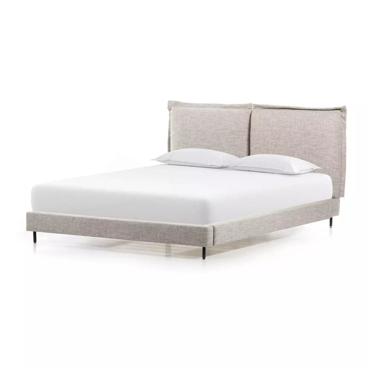 Four Hands Inwood Cushioned Headboard Low Profile Bed ~ Merino Porcelain Upholstered Performance Fabric King Size Bed