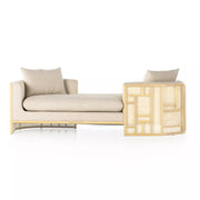 Four Hands June Natural Oak and Cane Chaise ~ Thames Cream Upholstered Performance Fabric