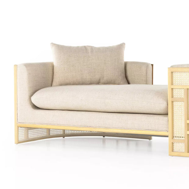 Four Hands June Natural Oak and Cane Chaise ~ Thames Cream Upholstered Performance Fabric