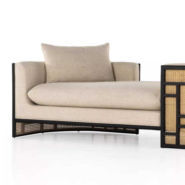 Four Hands June Ebony Oak and Natural Cane Chaise ~ Thames Cream Upholstered Performance Fabric