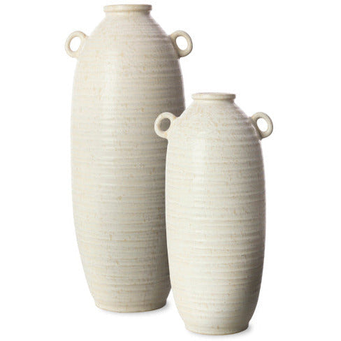 Surya Kushan Collection Modern Set of 2 Cream & White Textured Floor Vases KUH-001