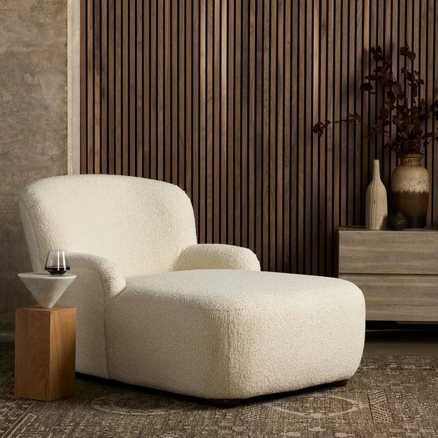 Four Hands Kadon Chaise Lounge ~ Sheepskin Natural Upholstered Faux Shearling Fabric