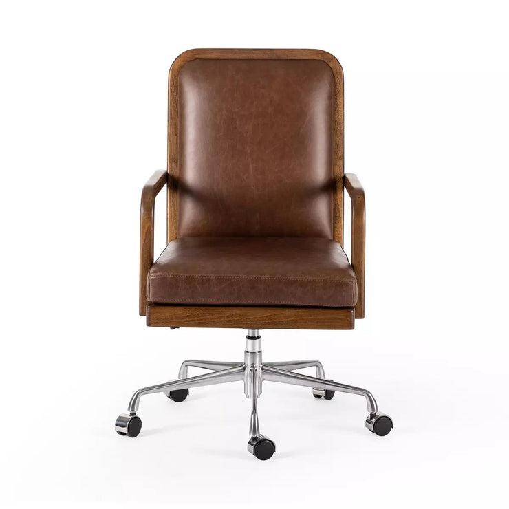 Four Hands Lacey Desk Chair With Casters ~ Havana Brown Top Grain Leather