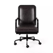 Four Hands Lacey Desk Chair With Casters ~ Brushed Ebony Top Grain Leather