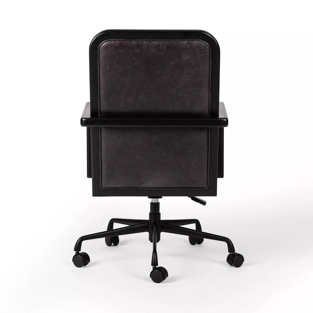 Four Hands Lacey Desk Chair With Casters ~ Brushed Ebony Top Grain Leather
