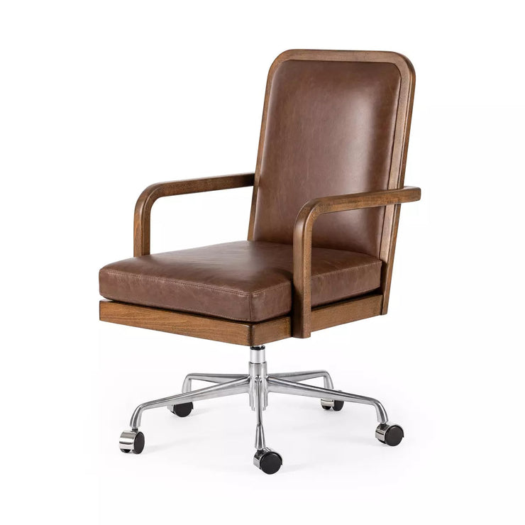 Four Hands Lacey Desk Chair With Casters ~ Havana Brown Top Grain Leather
