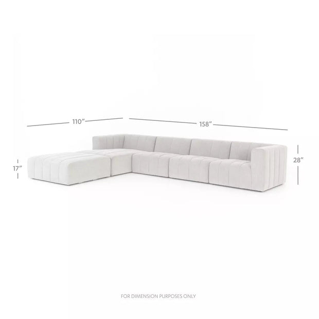 Four Hands Langham Channeled 4 Piece Left Chaise Sectional with Ottoman ~ Napa Sandstone Upholstered Performance Fabric