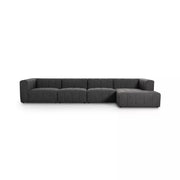 Four Hands Langham Channeled 4 Piece Right Chaise Sectional ~ Saxon Charcoal Upholstered Fabric